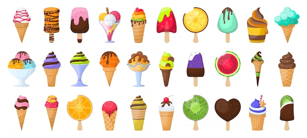 Vector conjunto de iconos de dibujos animados de helados