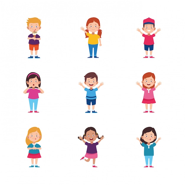 Conjunto de iconos de dibujos animados niños felices