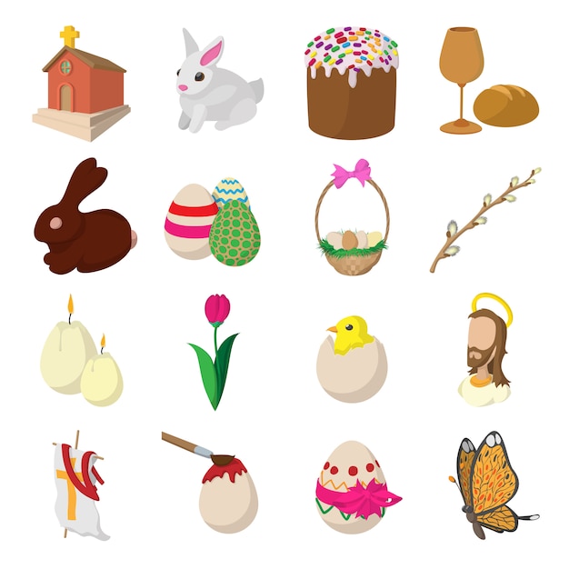 Vector conjunto de iconos de dibujos animados de pascua aislado