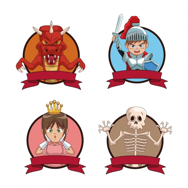 Conjunto de iconos de dibujos animados de personajes de videojuegos