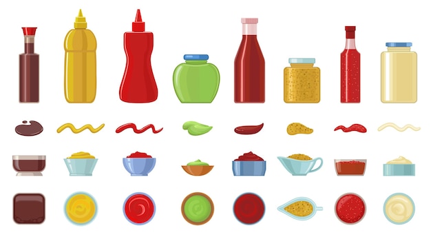 Vector conjunto de iconos de dibujos animados de salsa.