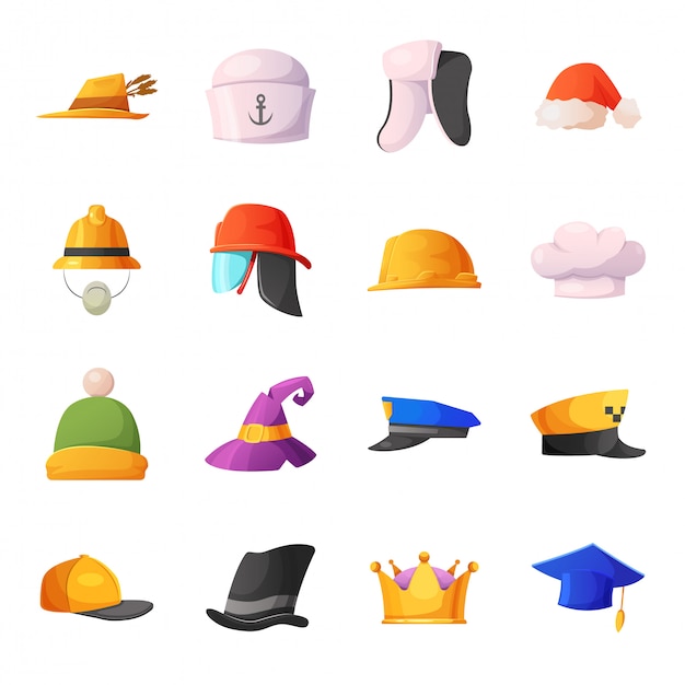 Vector conjunto de iconos de dibujos animados de sombrero