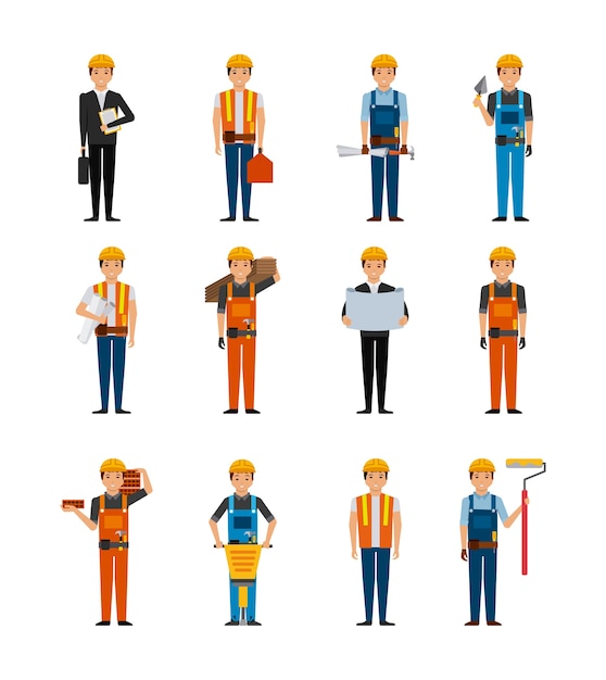 conjunto de iconos de dibujos animados de los trabajadores