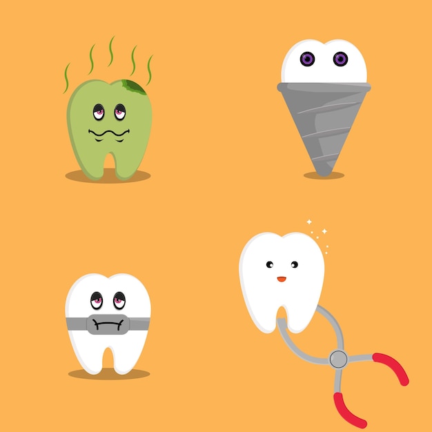 Vector un conjunto de íconos de dientes con varias condiciones