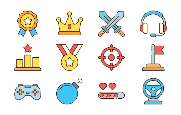 un conjunto de iconos con diferentes símbolos, incluido un tema azul y dorado