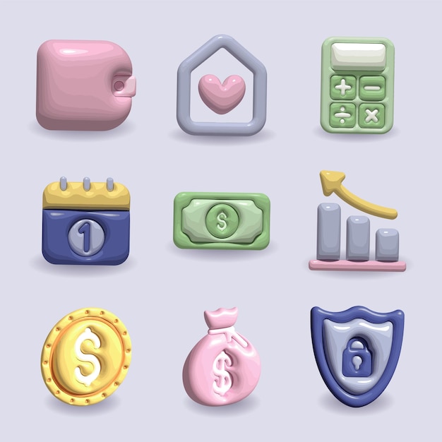 Vector conjunto de iconos dinero 3d