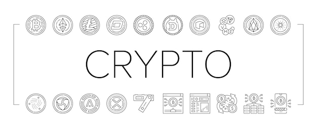 Conjunto de iconos de dinero digital criptomoneda vector