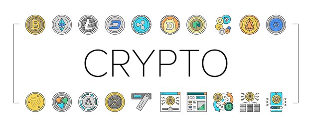 Conjunto de iconos de dinero digital criptomoneda vector