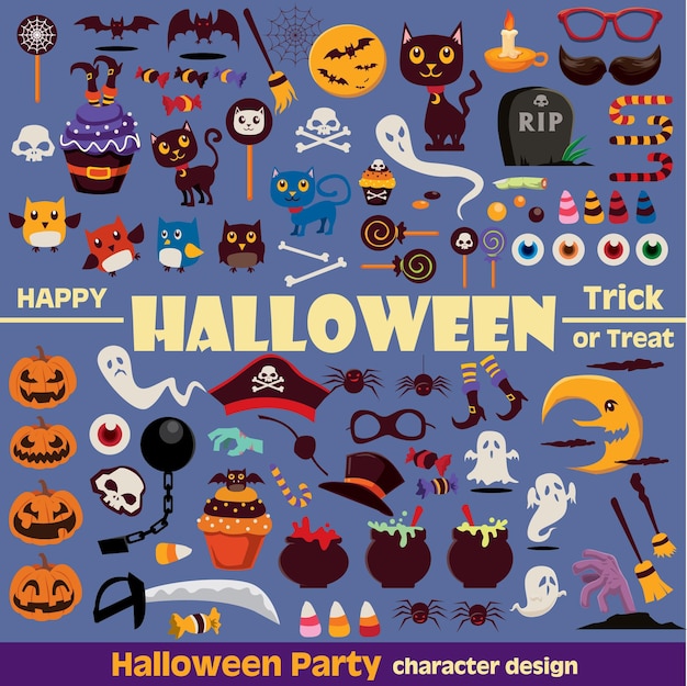 Conjunto de iconos de diseño de cartel de personaje de halloween vintage