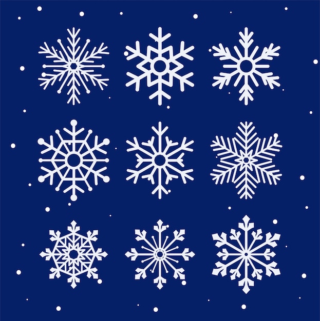 Conjunto de iconos de diseño de copos de nieve de la temporada de invierno