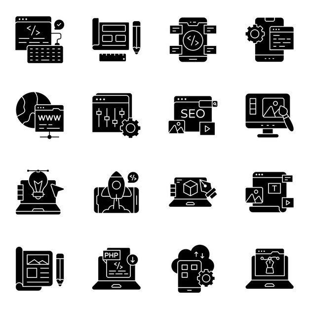 Conjunto de íconos de diseño gráfico de glifos