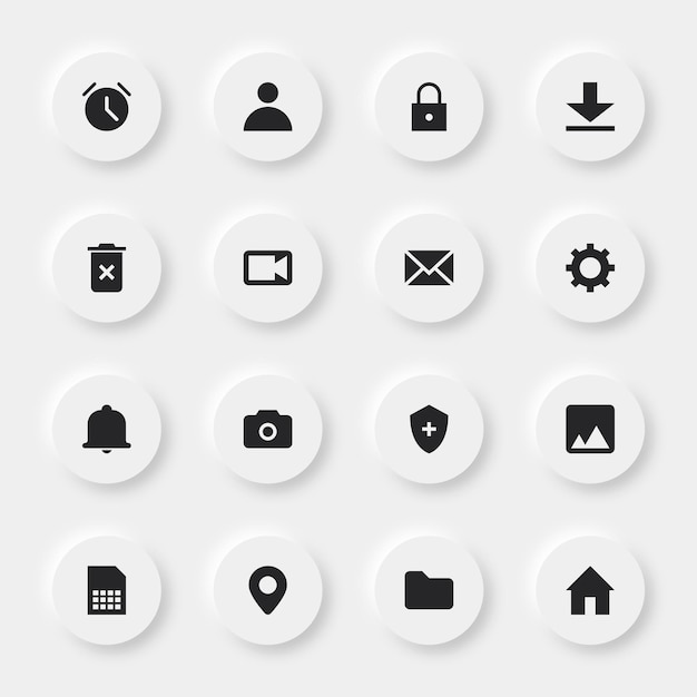 conjunto de iconos de diseño de interfaz de usuario para dispositivos móviles, aplicaciones y diseño web
