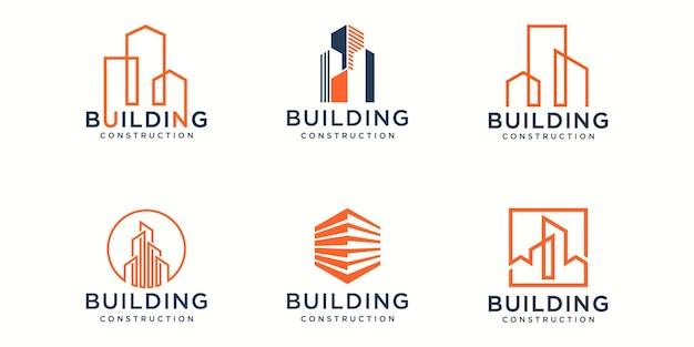 Conjunto de iconos de diseño de logotipo de construcción. ciudad edificio abstracto para la inspiración del diseño de logotipos.