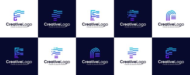 Conjunto de íconos de diseño de logotipo de la letra F para negocios de lujo elegante minimalista