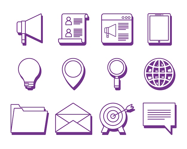 Conjunto de iconos de diseño de marketing en línea