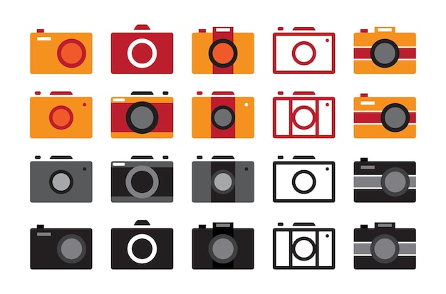 Conjunto de iconos de diseño plano de cámara digital
