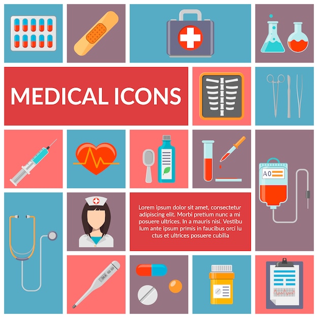 Conjunto de iconos de diseño plano médico