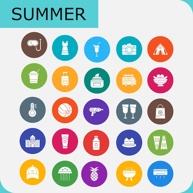 conjunto de iconos de diseño vectorial de color plano de verano