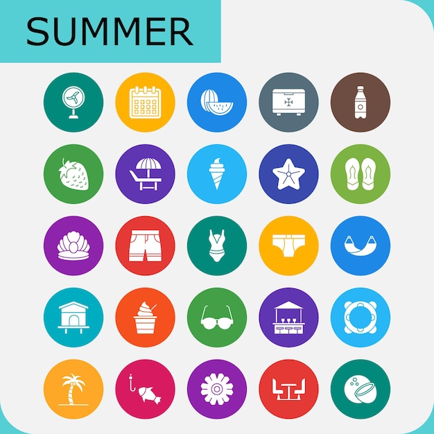 conjunto de iconos de diseño vectorial de colores de verano