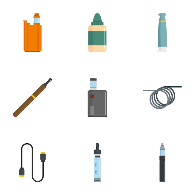 Conjunto de iconos de dispositivo de vapor. Conjunto plano de 9 iconos de dispositivo de vapor