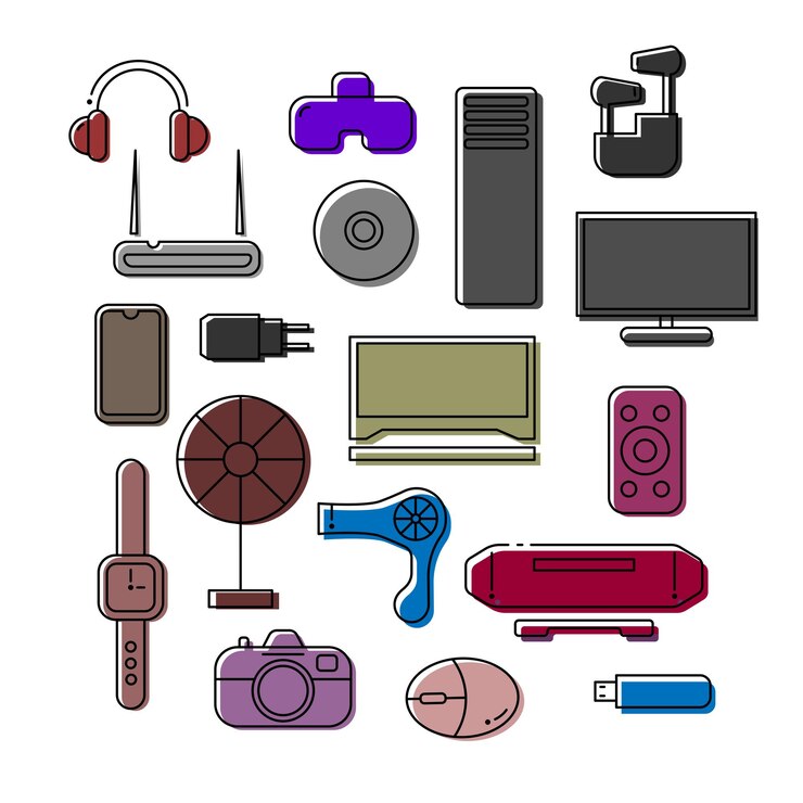 Vector conjunto de iconos de dispositivos electrónicos en fondo blanco pro vector