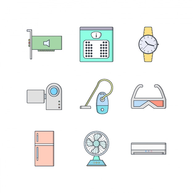 Conjunto de iconos de dispositivos electrónicos para uso personal y comercial