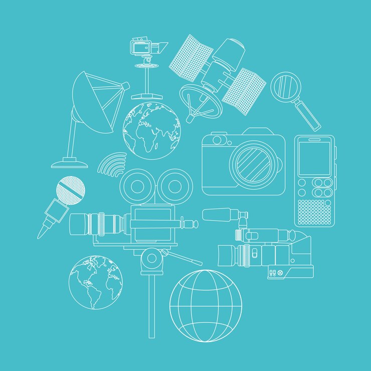 Vector conjunto de iconos de dispositivos de periodismo