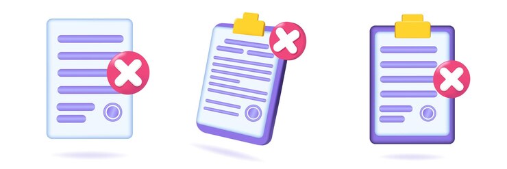 Vector el conjunto de iconos de documento rechazado ilustración vectorial 3d