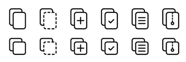 Vector conjunto de iconos de documentos en blanco y negro