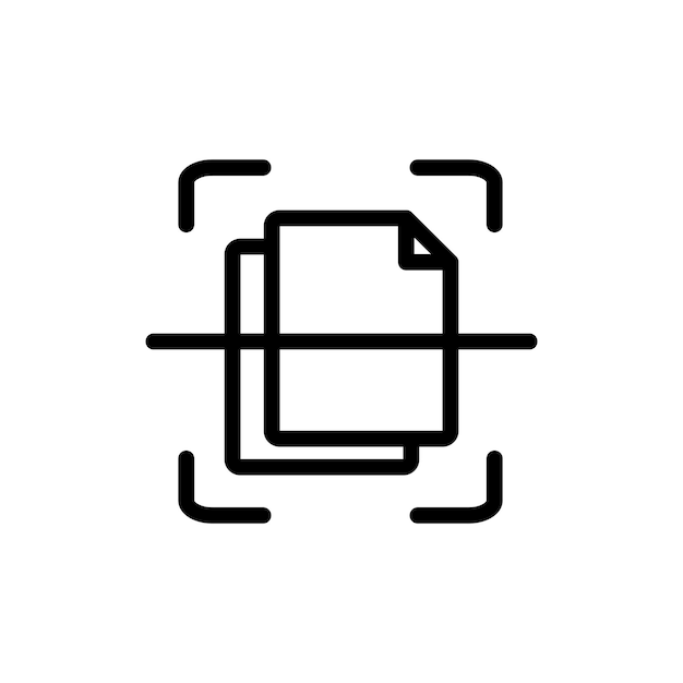 Conjunto de iconos de documentos escaneados Símbolo vectorial de escáner de archivos de papel digital en un signo de impresora OCR de estilo negro lleno y delineado