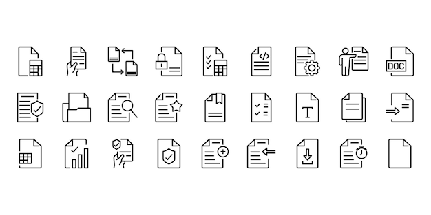 Conjunto de íconos de documentos en estilo de línea Íconos lineales de documentos adecuados para aplicaciones web y más