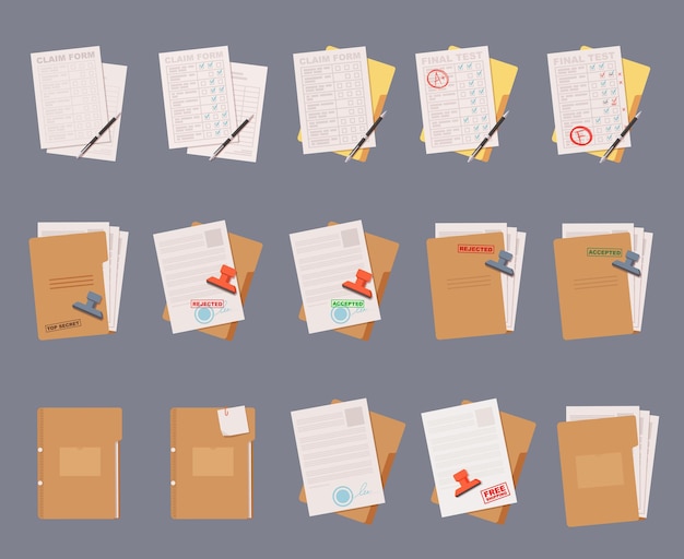 Conjunto de iconos de documentos de oficina. Ilustración de vector aislado