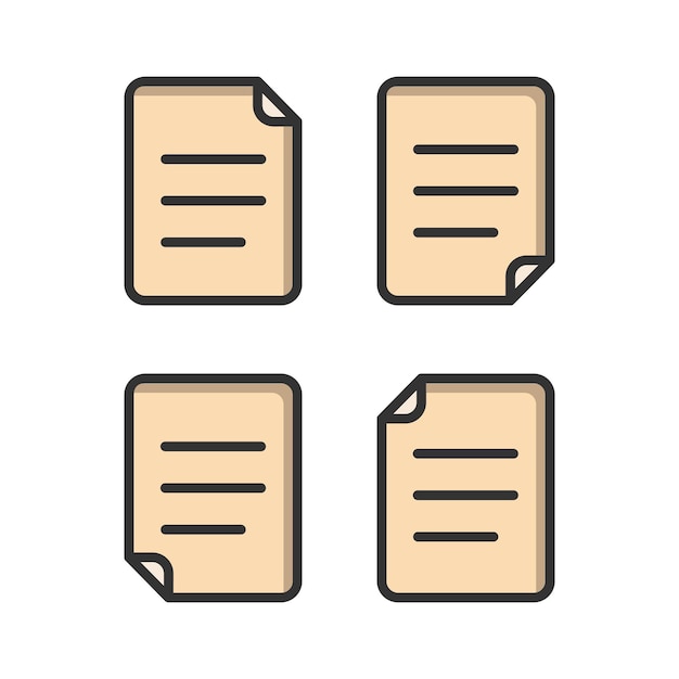 Conjunto de iconos de documentos de papel marrón de estilo plano aislado