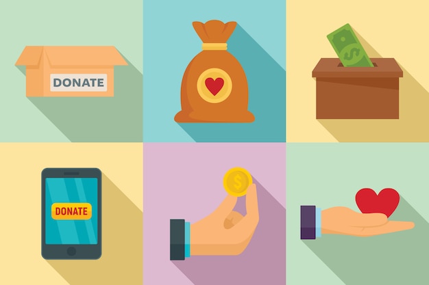 Conjunto de iconos de donaciones, estilo plano