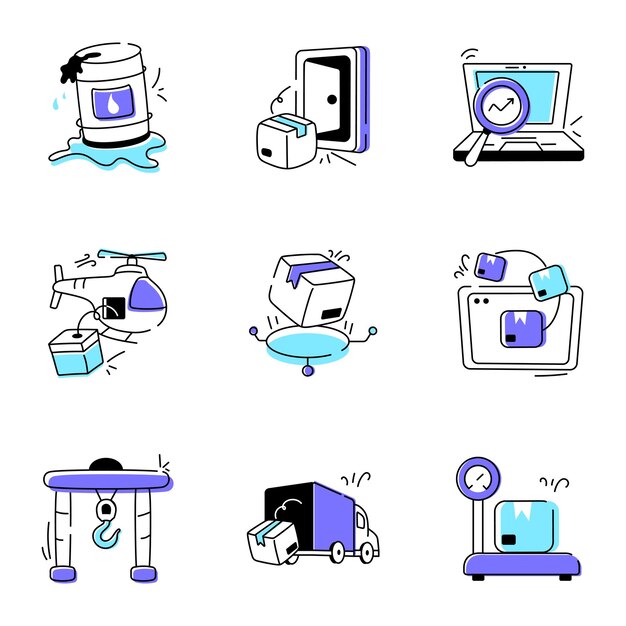Conjunto de iconos de Doodle de cadena de suministro y envío