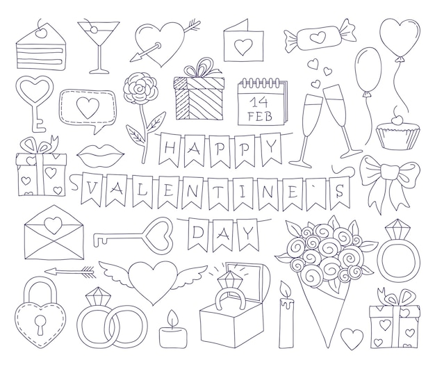 Conjunto de iconos de doodle de día de san valentín