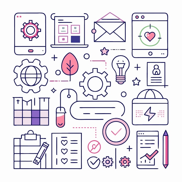 Conjunto de iconos de Doodle para diseño web y de aplicaciones