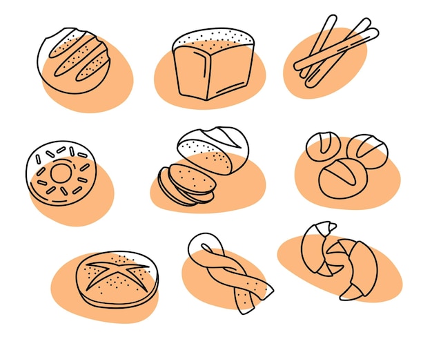 Vector conjunto de iconos de doodle de pan