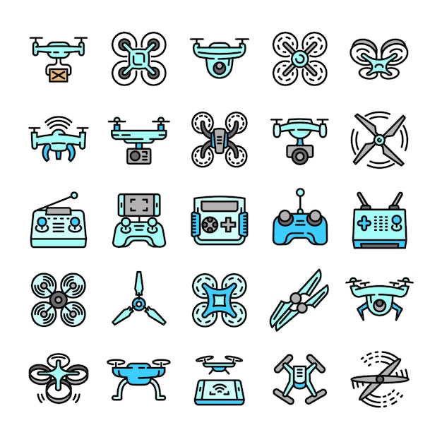 Conjunto de iconos de drone, estilo de contorno