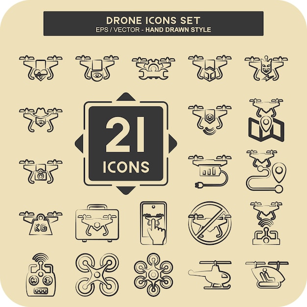 Conjunto de iconos Drone relacionado con el símbolo de tecnología estilo dibujado a mano diseño simple editable