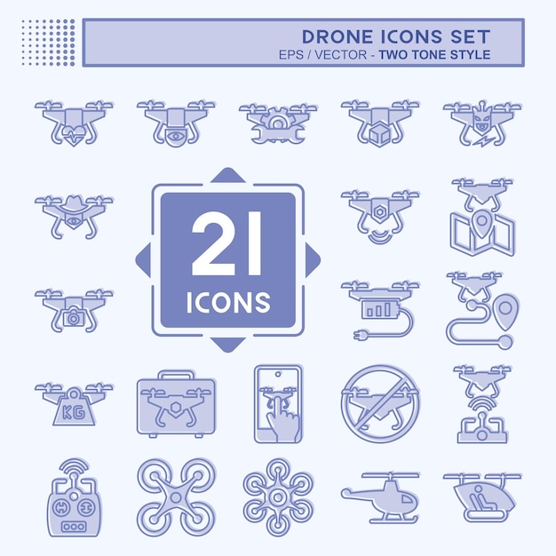 Conjunto de iconos Drone relacionado con el símbolo de tecnología estilo de dos tonos diseño simple editable