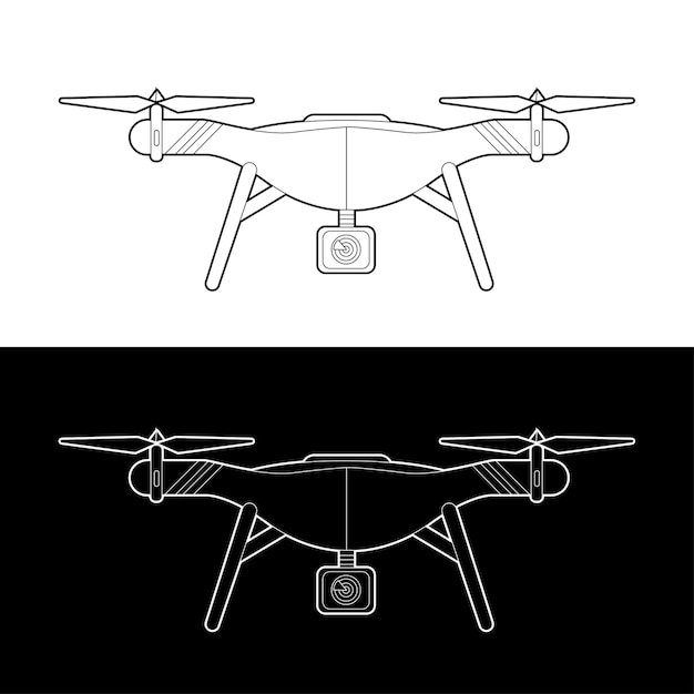 Conjunto de iconos de drones. drones gráficos contorno blanco y negro contorno trazo ilustrar