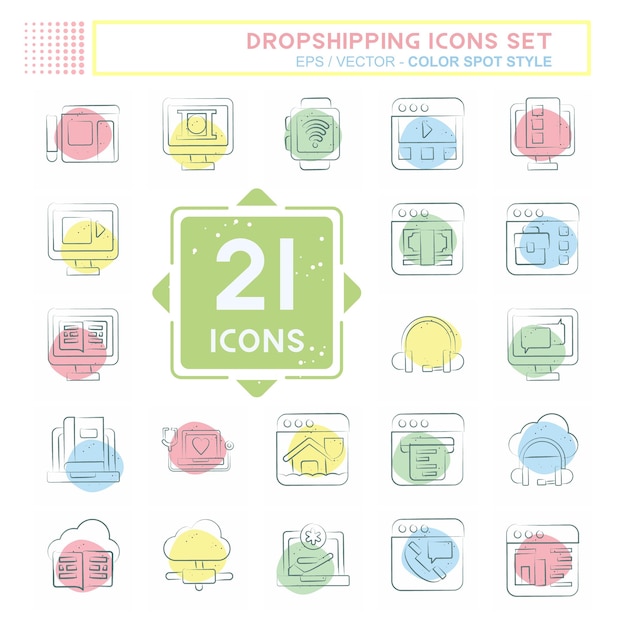 Conjunto de iconos Dropshipping relacionado con el símbolo de educación Color Spot Diseño de estilo editable