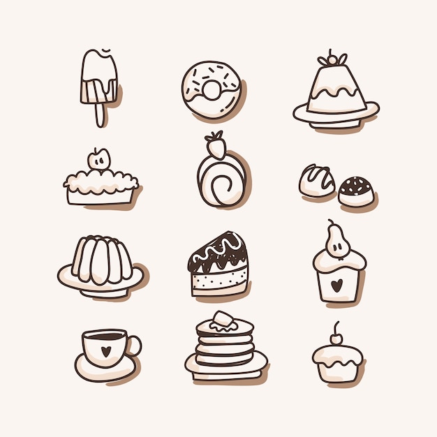 Vector conjunto de iconos de dulces. dibujar a mano