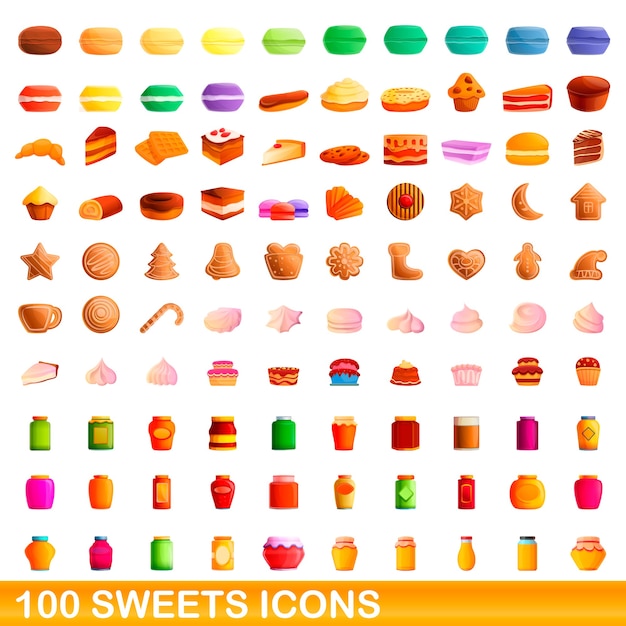 Conjunto de iconos de dulces. ilustración de dibujos animados de iconos de dulces en fondo blanco