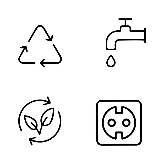 Conjunto de iconos de ecología Medio ambiente sostenibilidad naturaleza reciclaje energía renovable bicicleta eléctrica eco