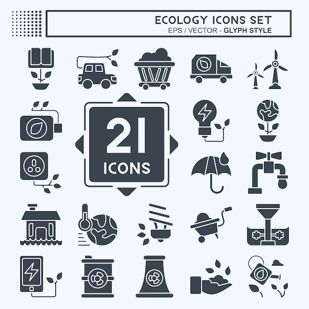 Conjunto de iconos Ecología relacionada con Educación símbolo estilo glifo ilustración simple