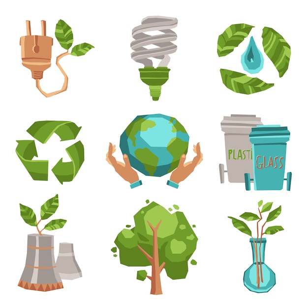 Vector conjunto de iconos de ecología