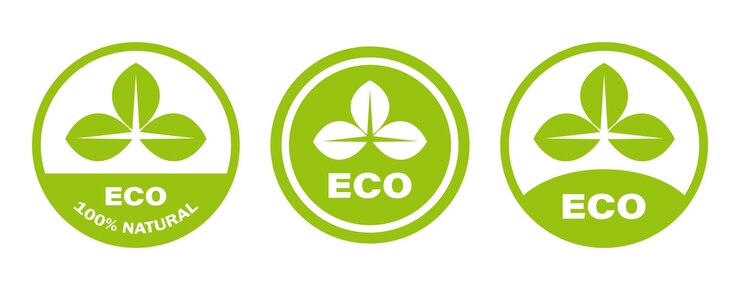 Vector conjunto de iconos ecológicos, estampillas de alimentos, etiquetas de alimentos naturales orgánicos, ilustraciones vectoriales y pegatinas redondas verdes