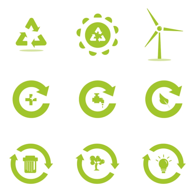 Conjunto de iconos ecológicos y de reciclaje verde